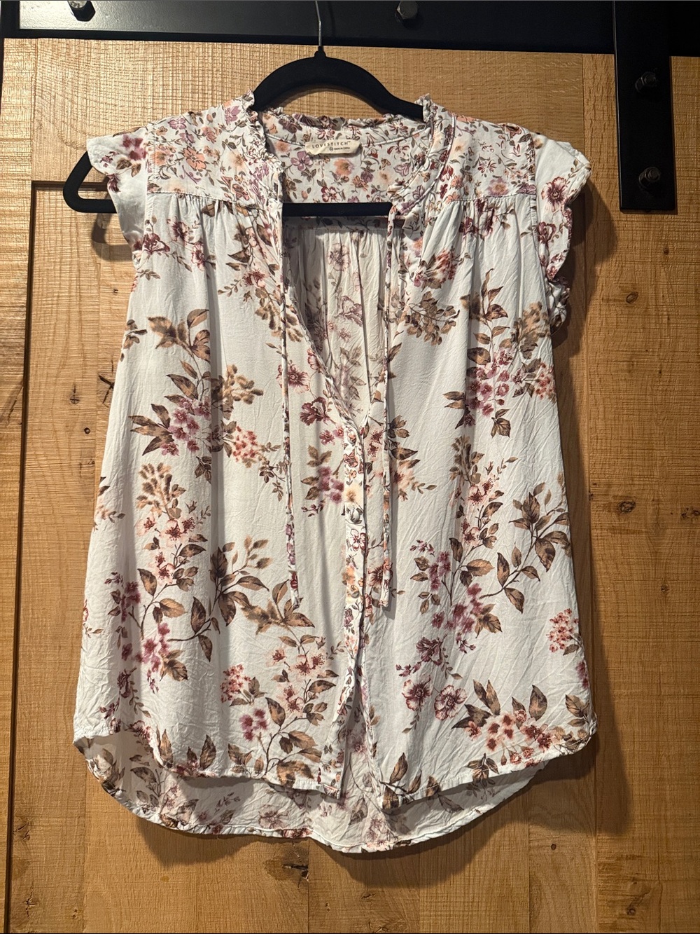 lovestitch White Blouse with Pink & Brown Floral Print